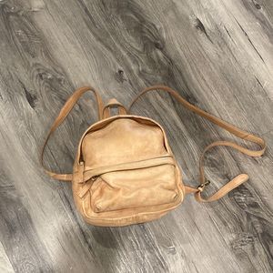 C6 R.P.S. Anthropologie Light Tan Brown Genuine Leather Mini Backpack GUC